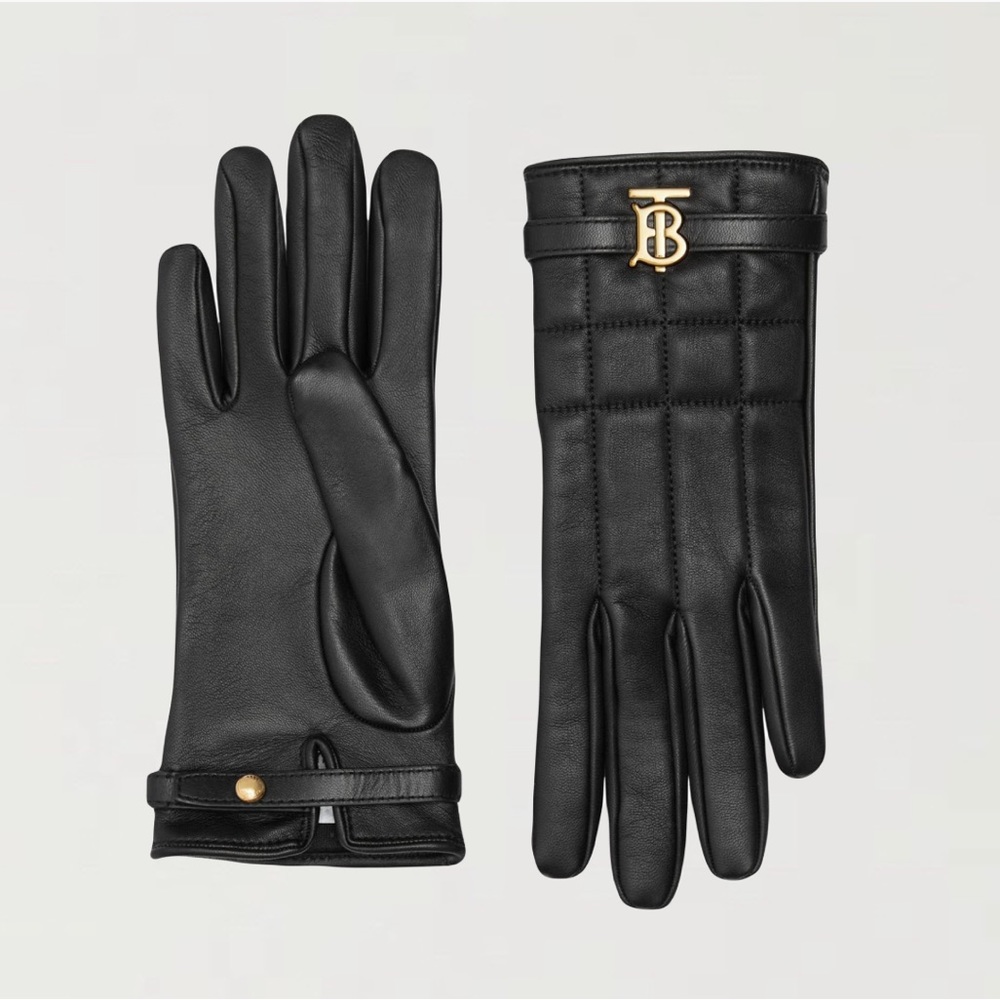 Burberry “Victoria” Quilted Check Lambskin Leather Gloves
